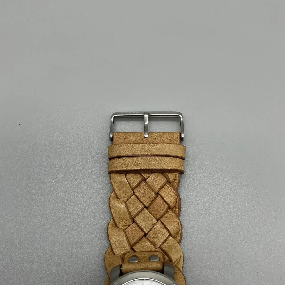 Fossil JR-1292 Mens Watch 34mm White Dial Silver Tone Brown Leather New Battery